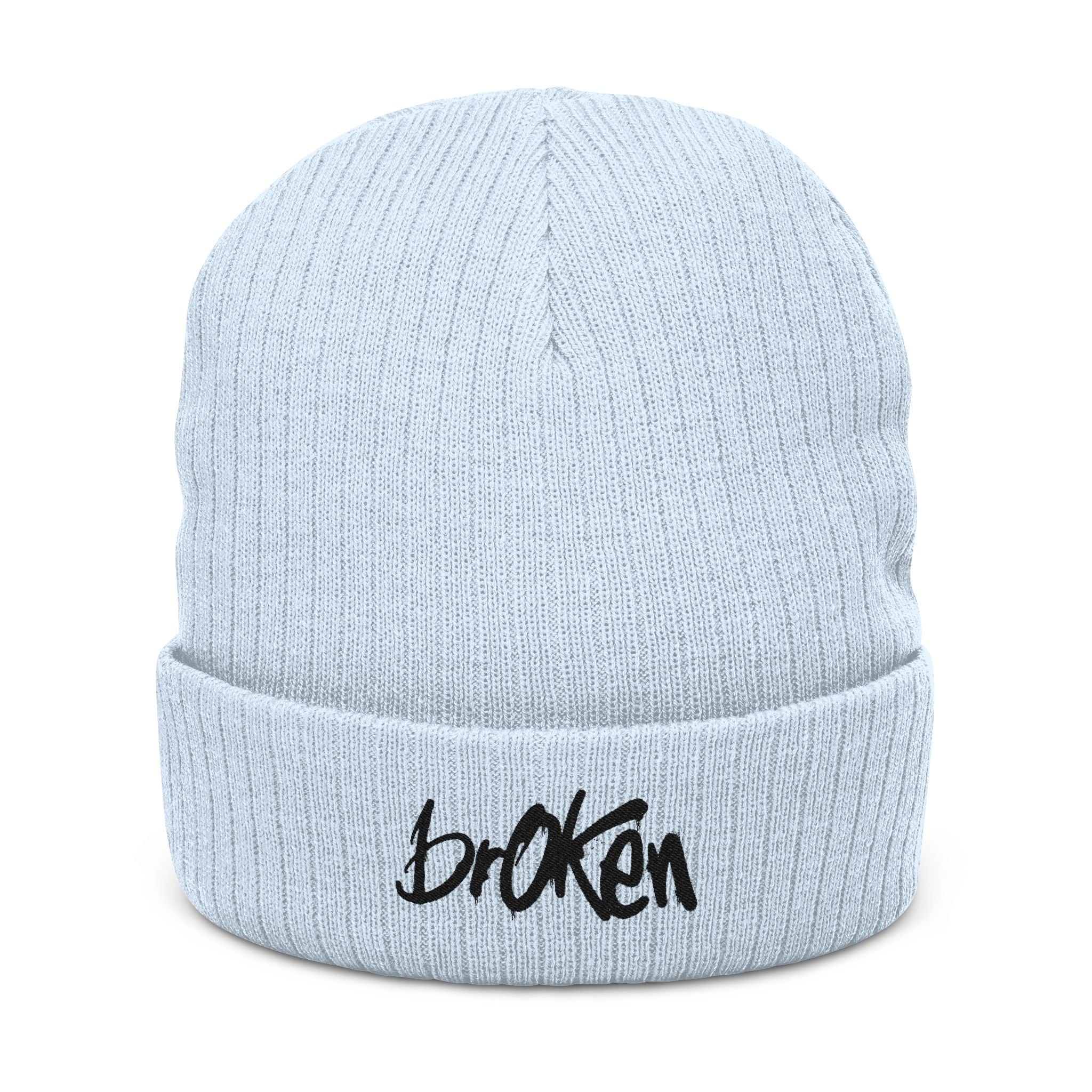 brOKen Logo Embroidered Ribbed Knit Beanie