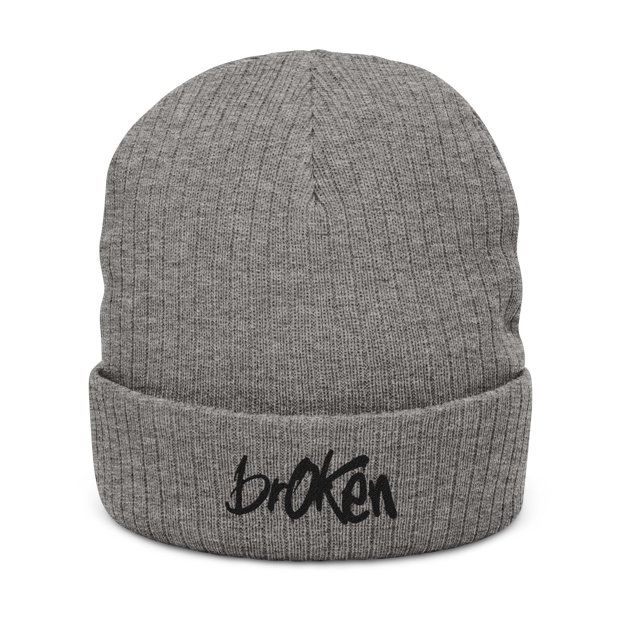brOKen Logo Embroidered Ribbed Knit Beanie