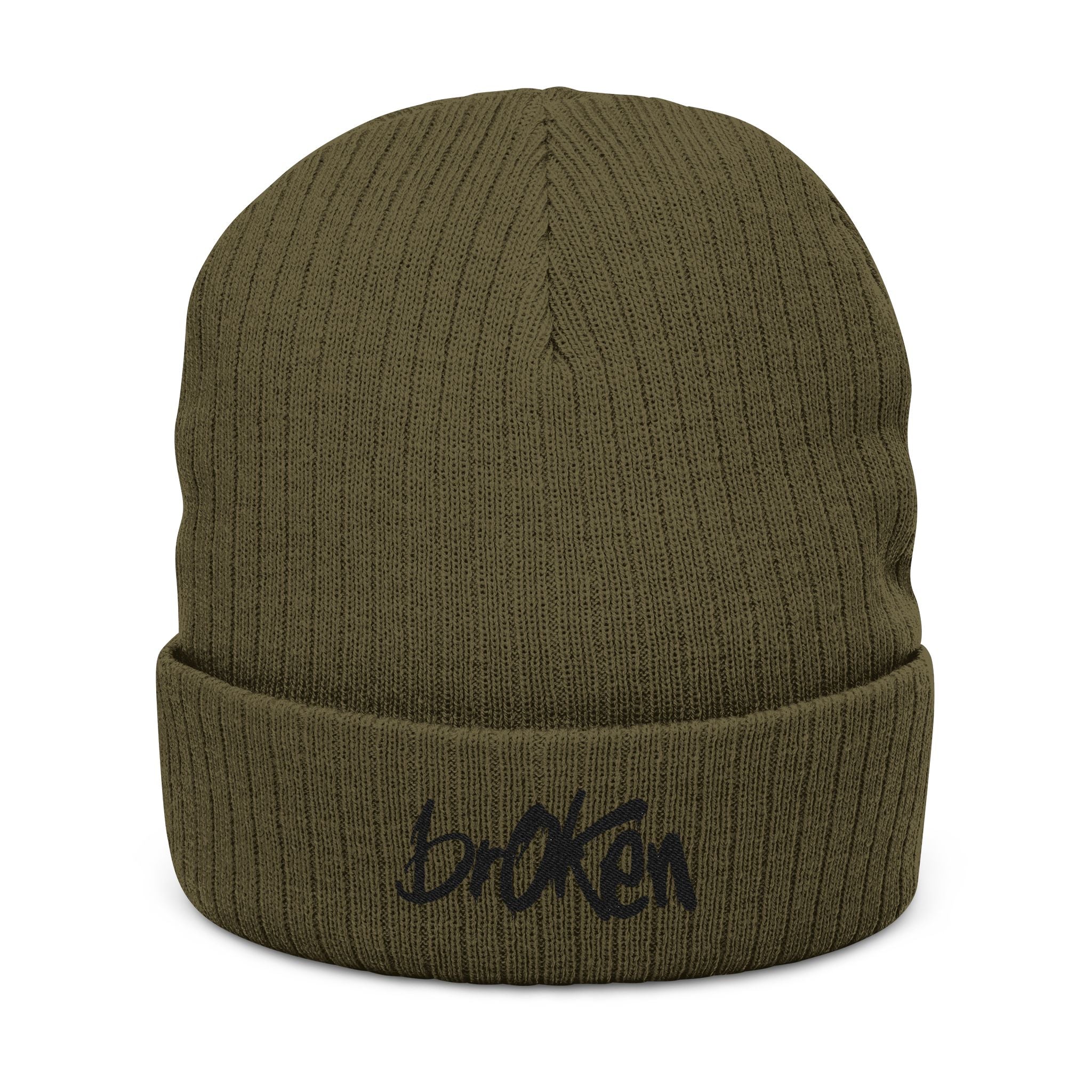 brOKen Logo Embroidered Ribbed Knit Beanie
