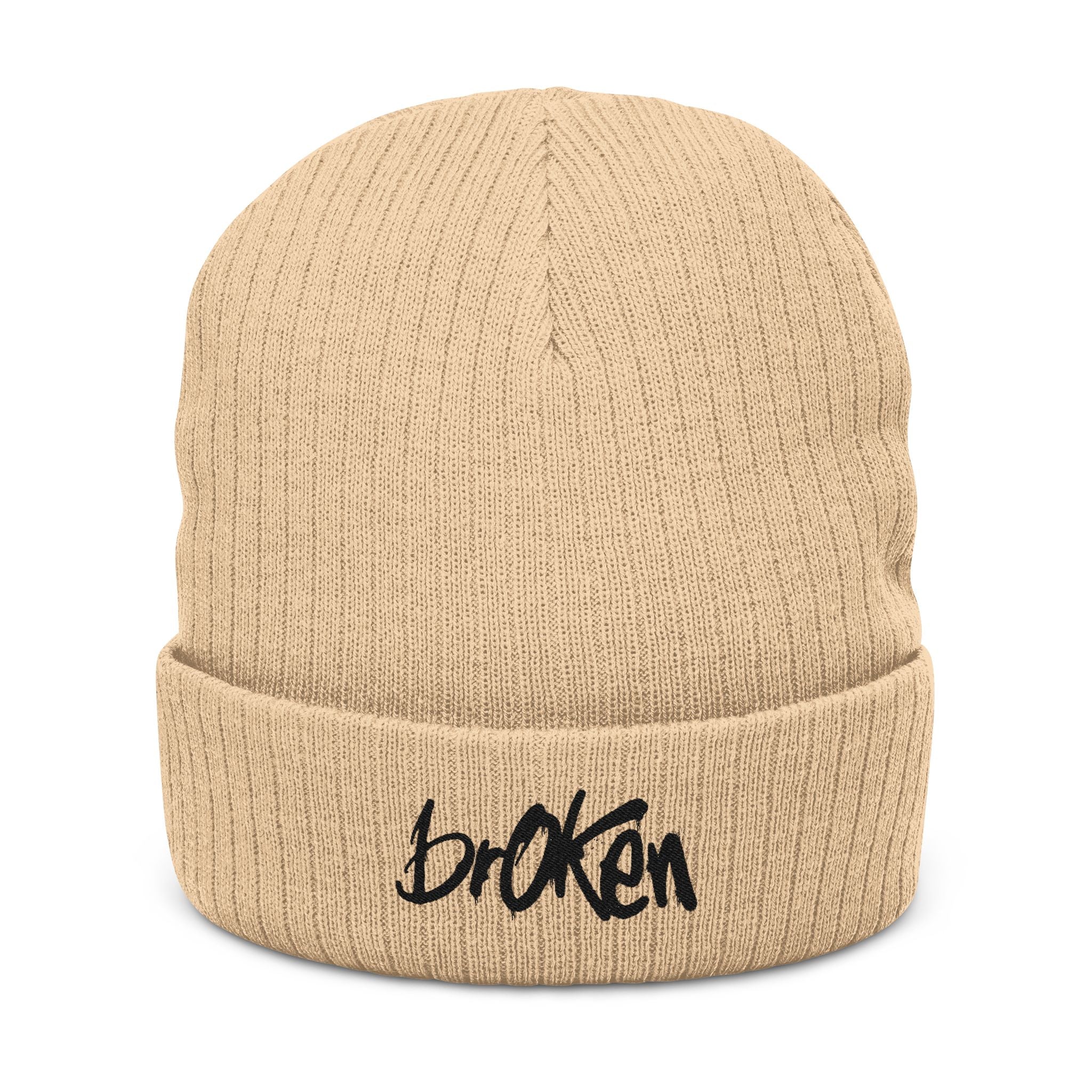 brOKen Logo Embroidered Ribbed Knit Beanie