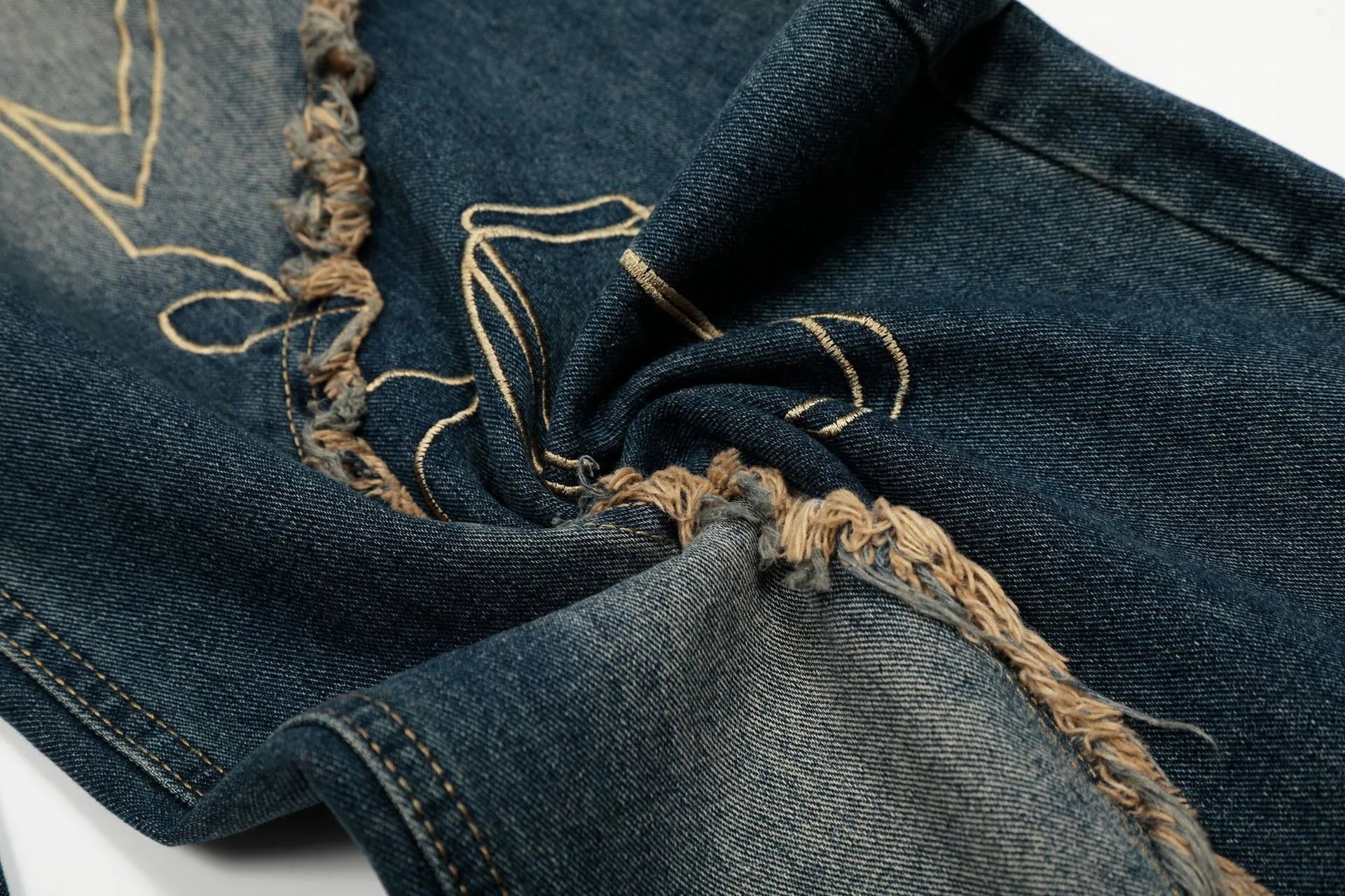 Men’s Constellation Hearts Faded Embroidered Baggy Denim Jeans