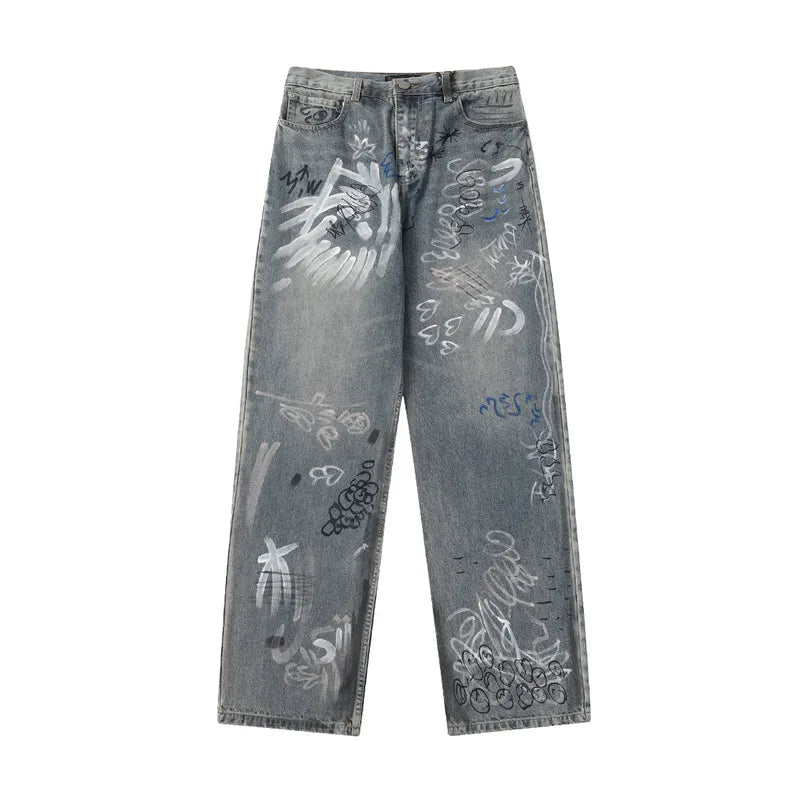 Men’s Graffiti Faded Embroidered Straight Cut + Baggy Denim Jeans