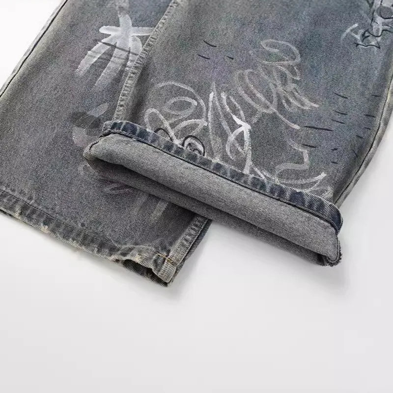 Men’s Graffiti Faded Embroidered Straight Cut + Baggy Denim Jeans