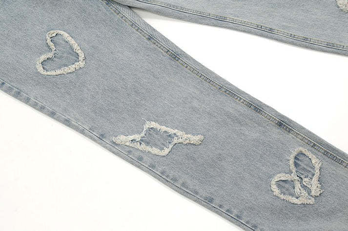 Men’s Hearts And Darts Faded Embroidered Straight Cut + Baggy Denim Jeans