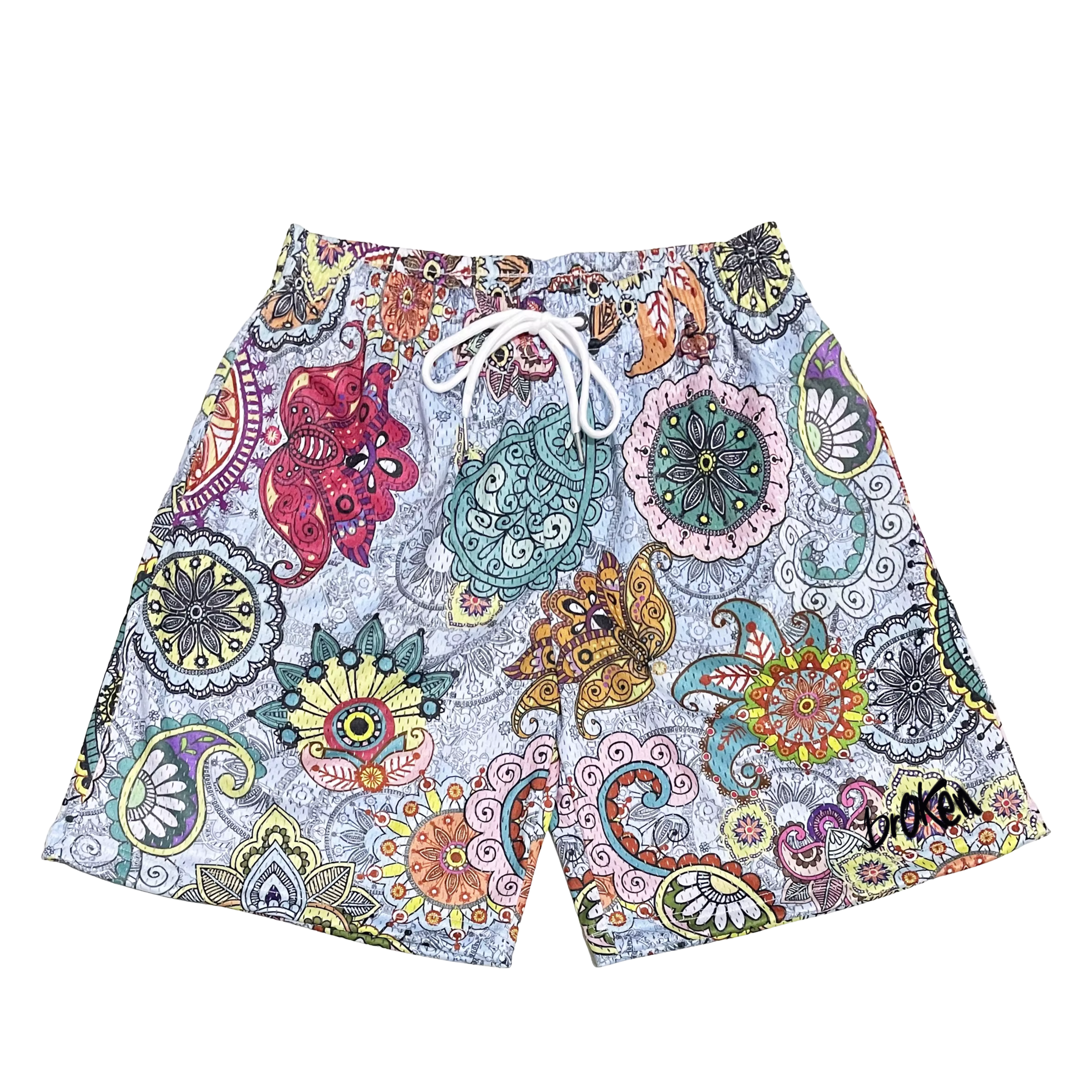 Men’s brOKen 5 Inch Mesh Shorts - Wacky Flower
