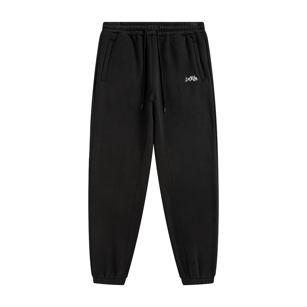 345GSM Unisex Fleece-Lined Clean Solid Drawstring Jogger Sweatpants Black