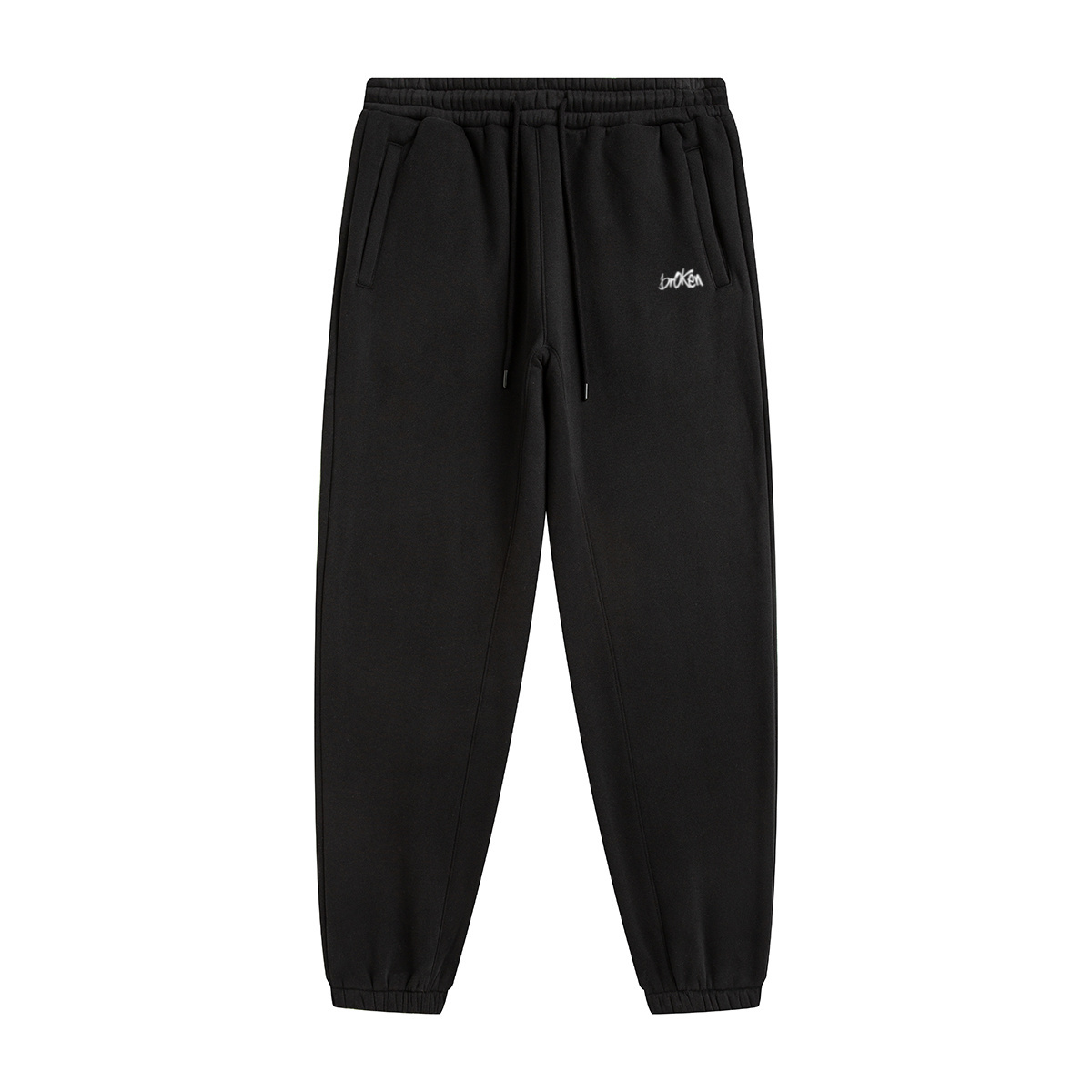 345GSM Unisex Fleece-Lined Clean Solid Drawstring Jogger Sweatpants Black