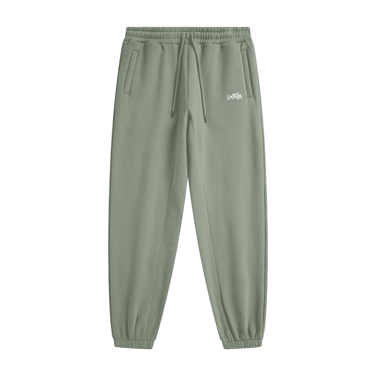 345GSM Unisex Fleece-Lined Clean Solid Drawstring Jogger Sweatpants Sage Green
