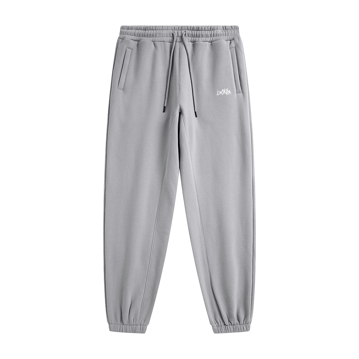 345GSM Unisex Fleece-Lined Clean Solid Drawstring Jogger Sweatpants Light Grey
