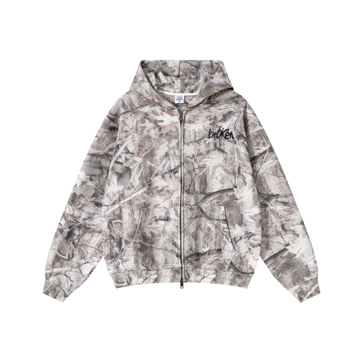 340GSM Unisex Heat Transfer Desert Camouflage Zip-Up Hoodie 	Branch Camouflage