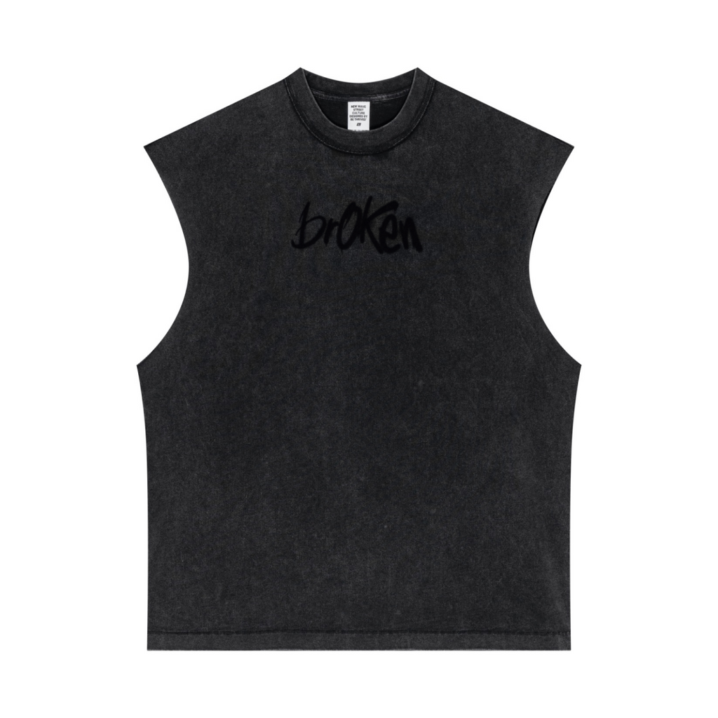 275GSM Unisex Vintage-Wash 100% Cotton Plain Tank Top Snow Wash