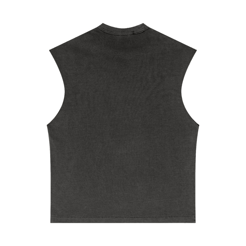 275GSM Unisex Vintage-Wash 100% Cotton Plain Tank Top Dark Grey