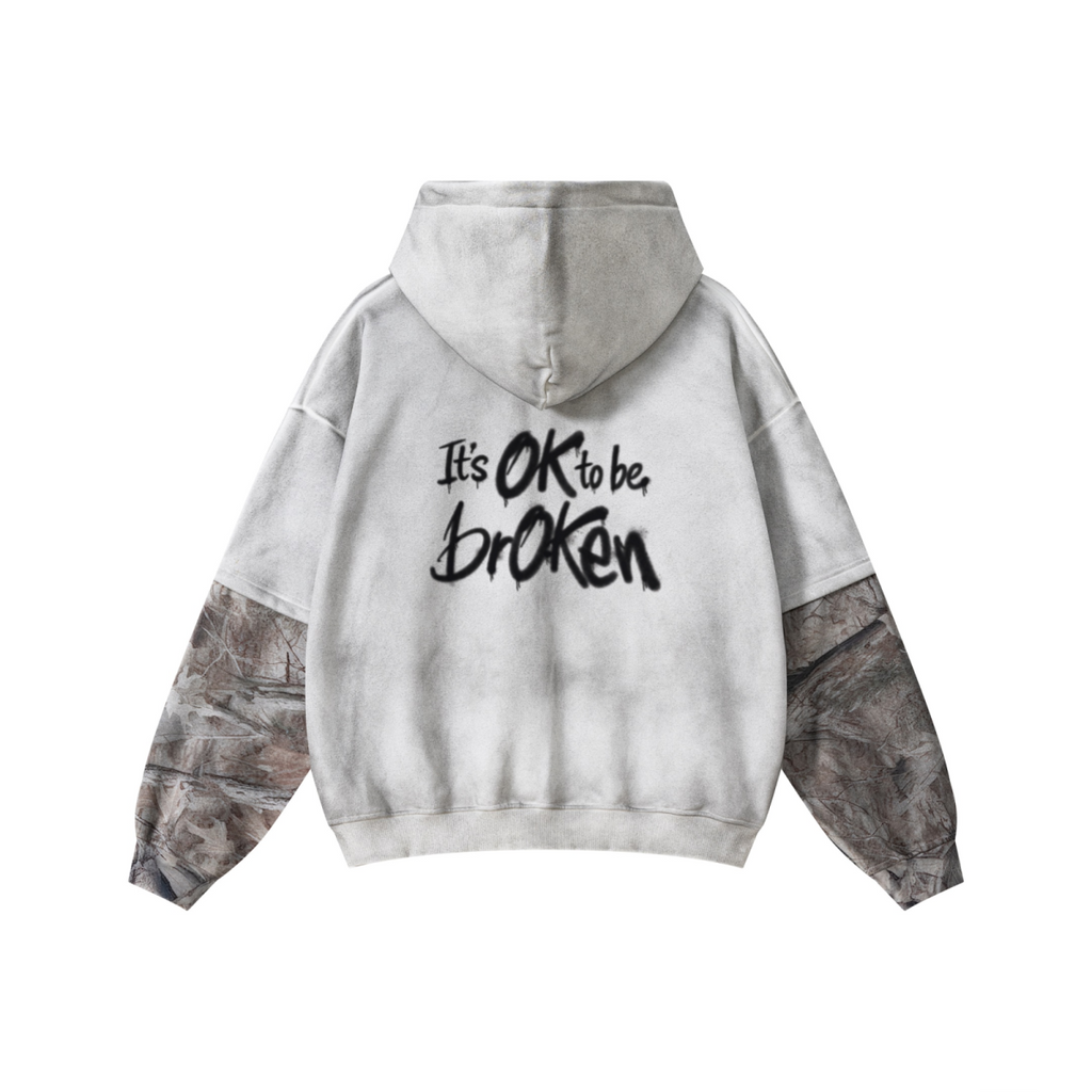 340GSM Men’s Faux-Two-Piece Heat-Transfer Desert Camo Panel Hoodie White