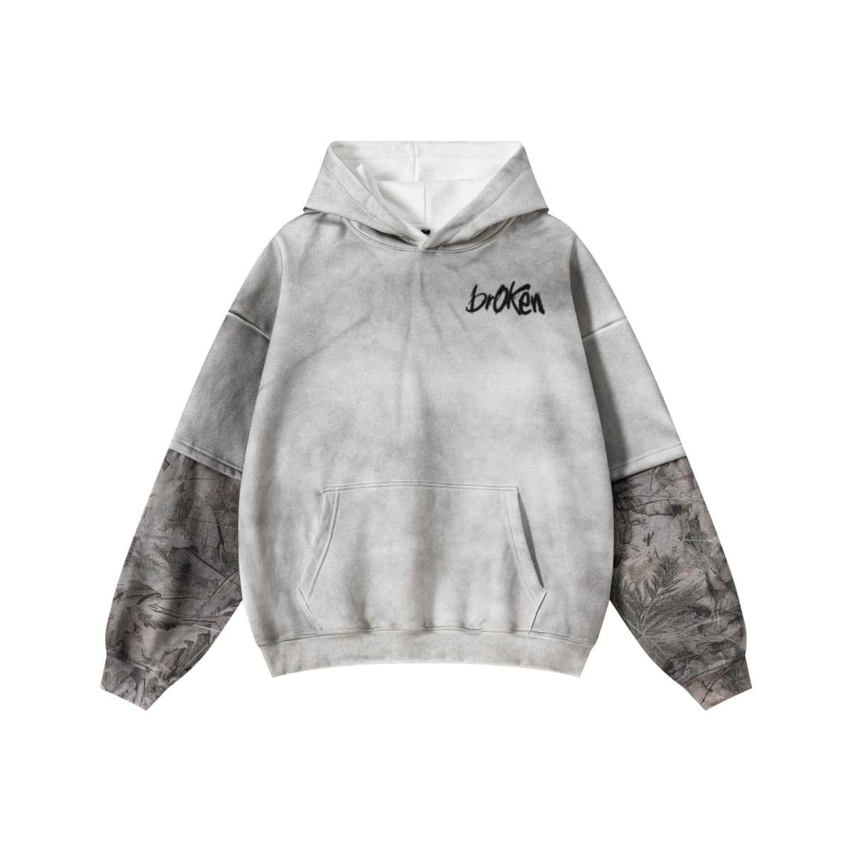340GSM Men’s Faux-Two-Piece Heat-Transfer Desert Camo Panel Hoodie White