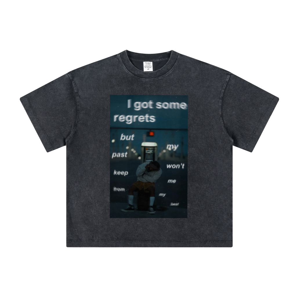 260GSM Unisex Heavyweight Re-Washed Distressed Crew Neck T-shirt Snowflake