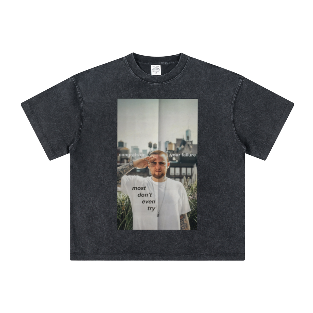 260GSM Unisex Heavyweight Re-Washed Distressed Crew Neck T-shirt Snowflake