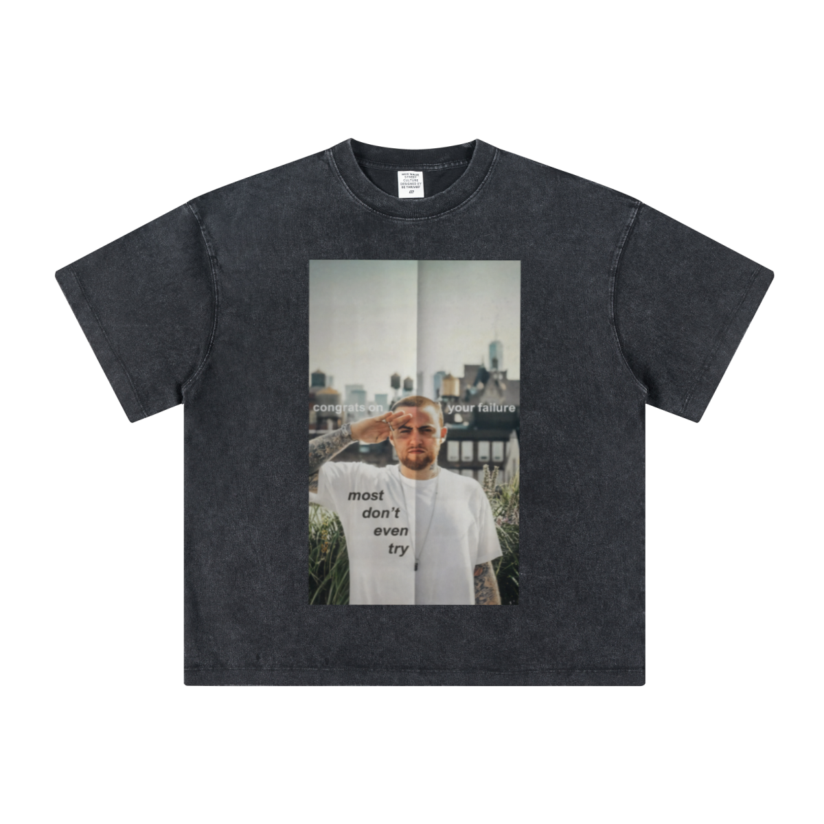 260GSM Unisex Heavyweight Re-Washed Distressed Crew Neck T-shirt Snowflake