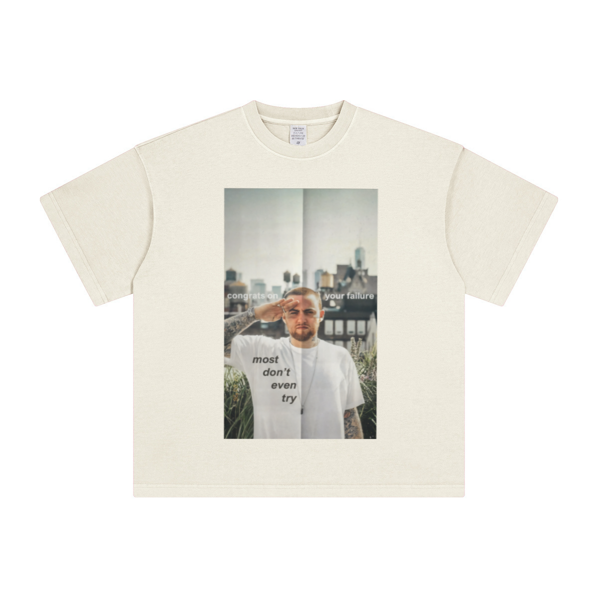 260GSM Unisex Heavyweight Re-Washed Distressed Crew Neck T-shirt Apricot Grey