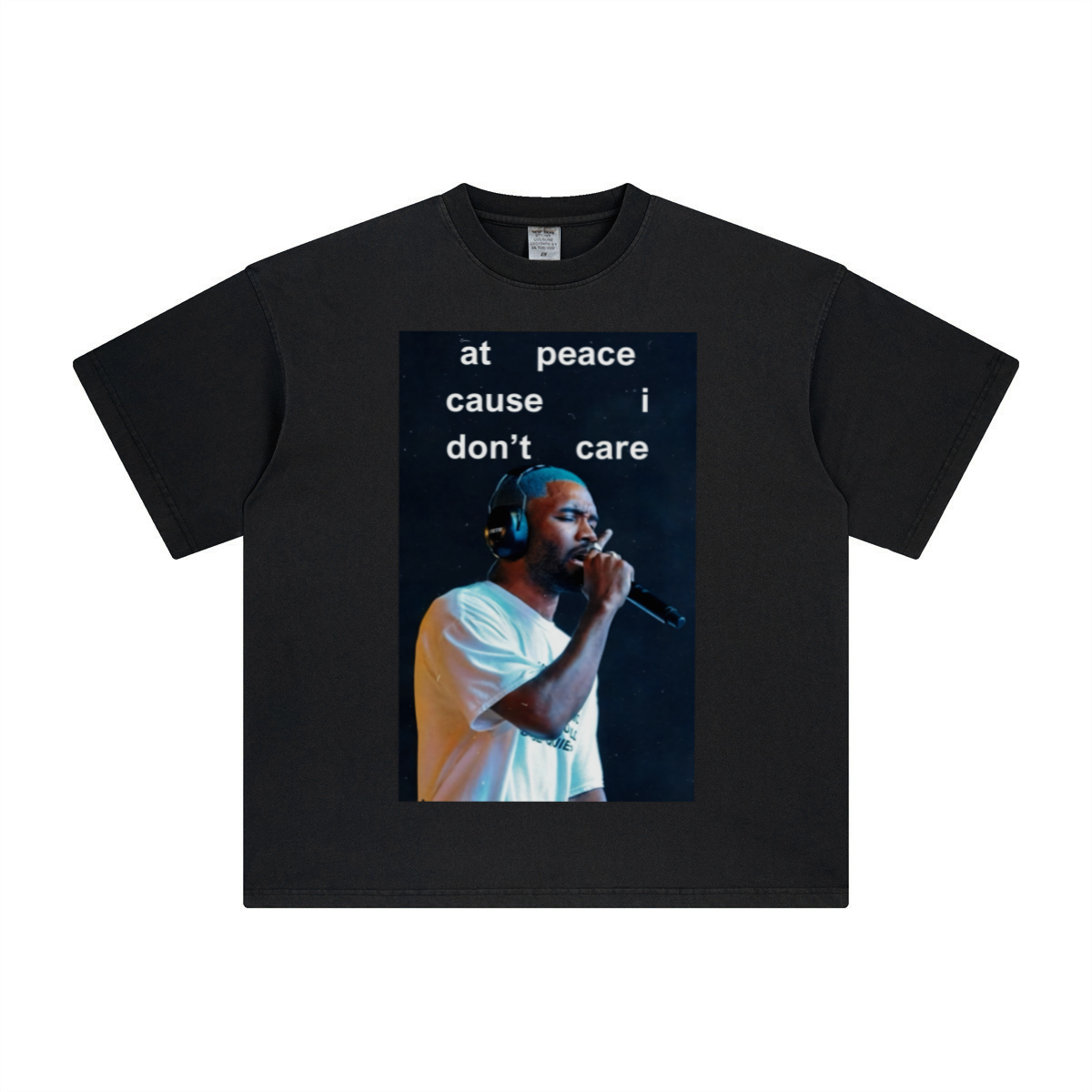 260GSM Unisex Heavyweight Re-Washed Distressed Crew Neck T-shirt Black