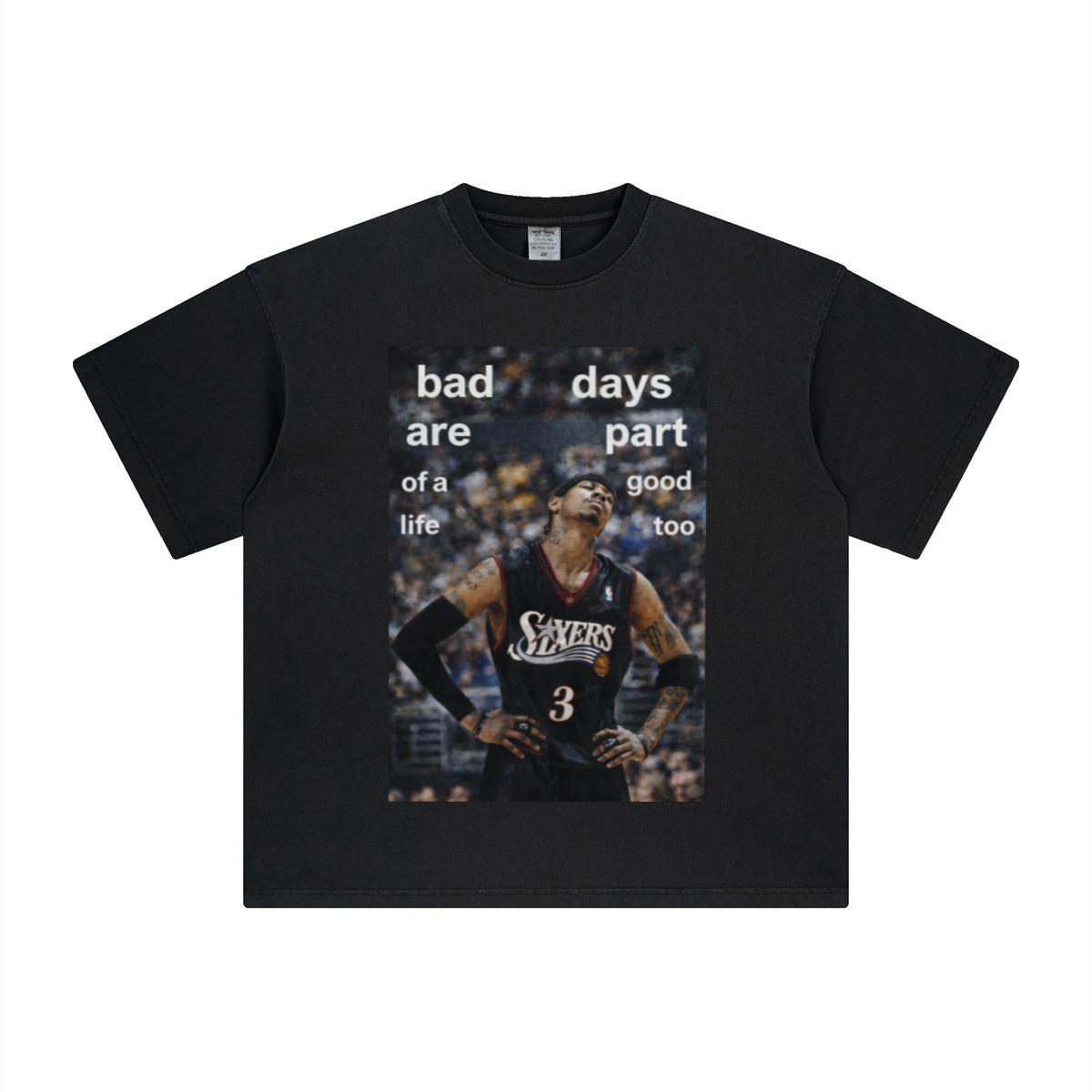 260GSM Unisex Heavyweight Re-Washed Distressed Crew Neck T-shirt Black