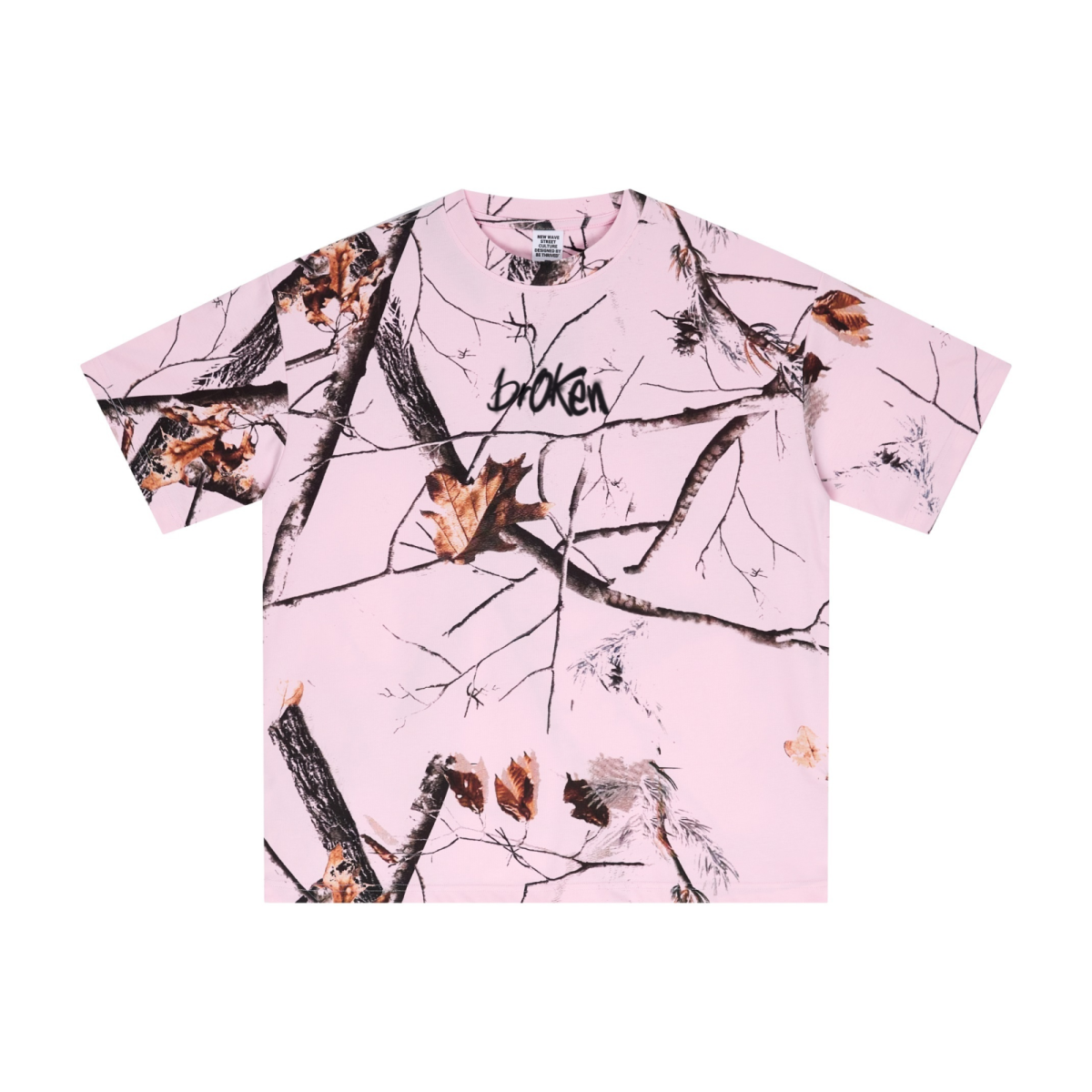 240GSM Unisex Relaxed Fit Tree Leaf Heat-Transfer T-shirt Light Pink