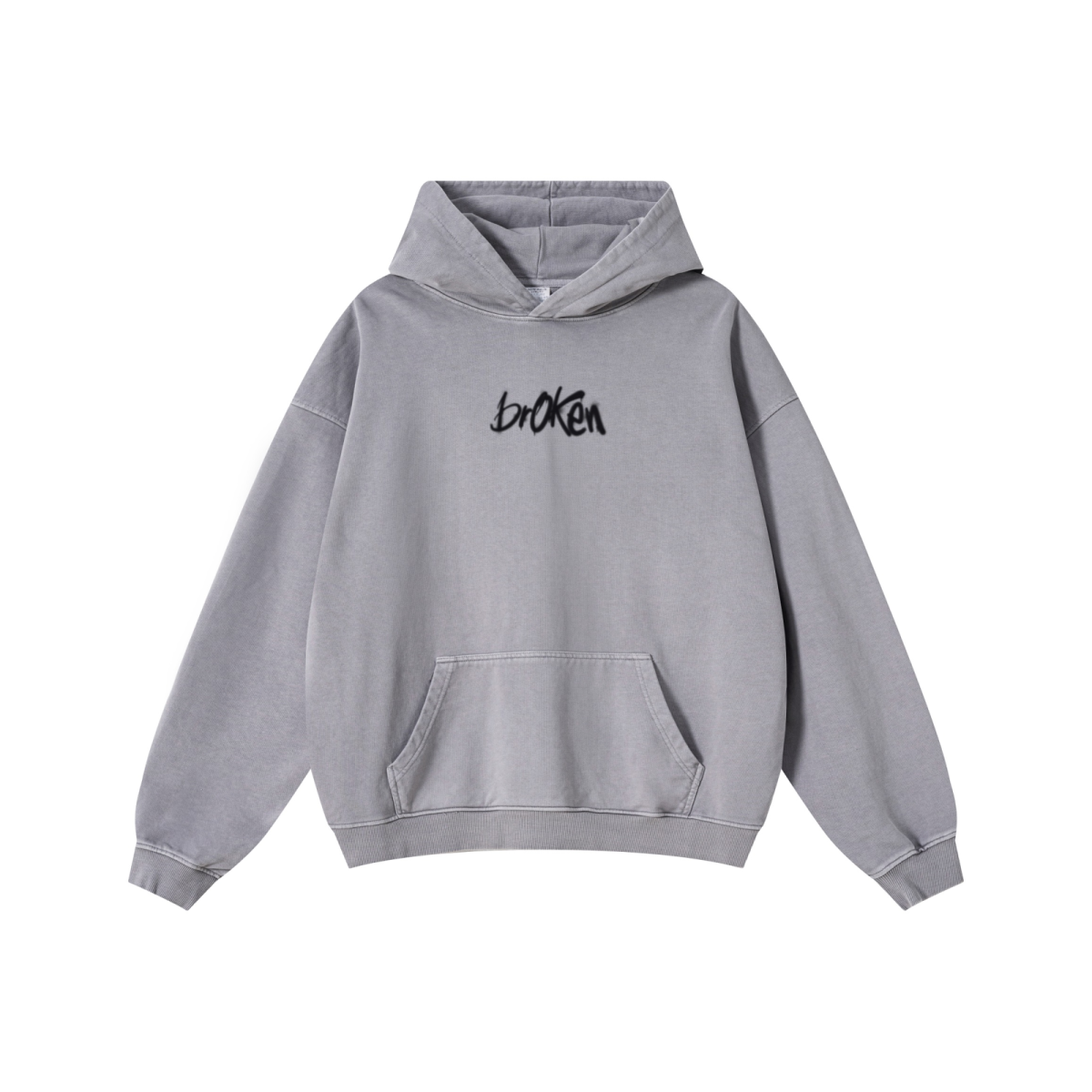 480GSM Men’s Heavyweight Pigment-Wash Hoodie Medium Grey