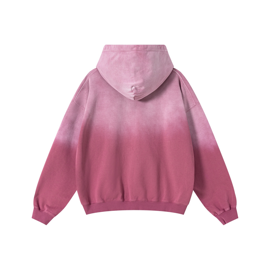 480GSM Unisex Monkey Wash Heavyweight French Terry Hoodie Vintage Faded Red
