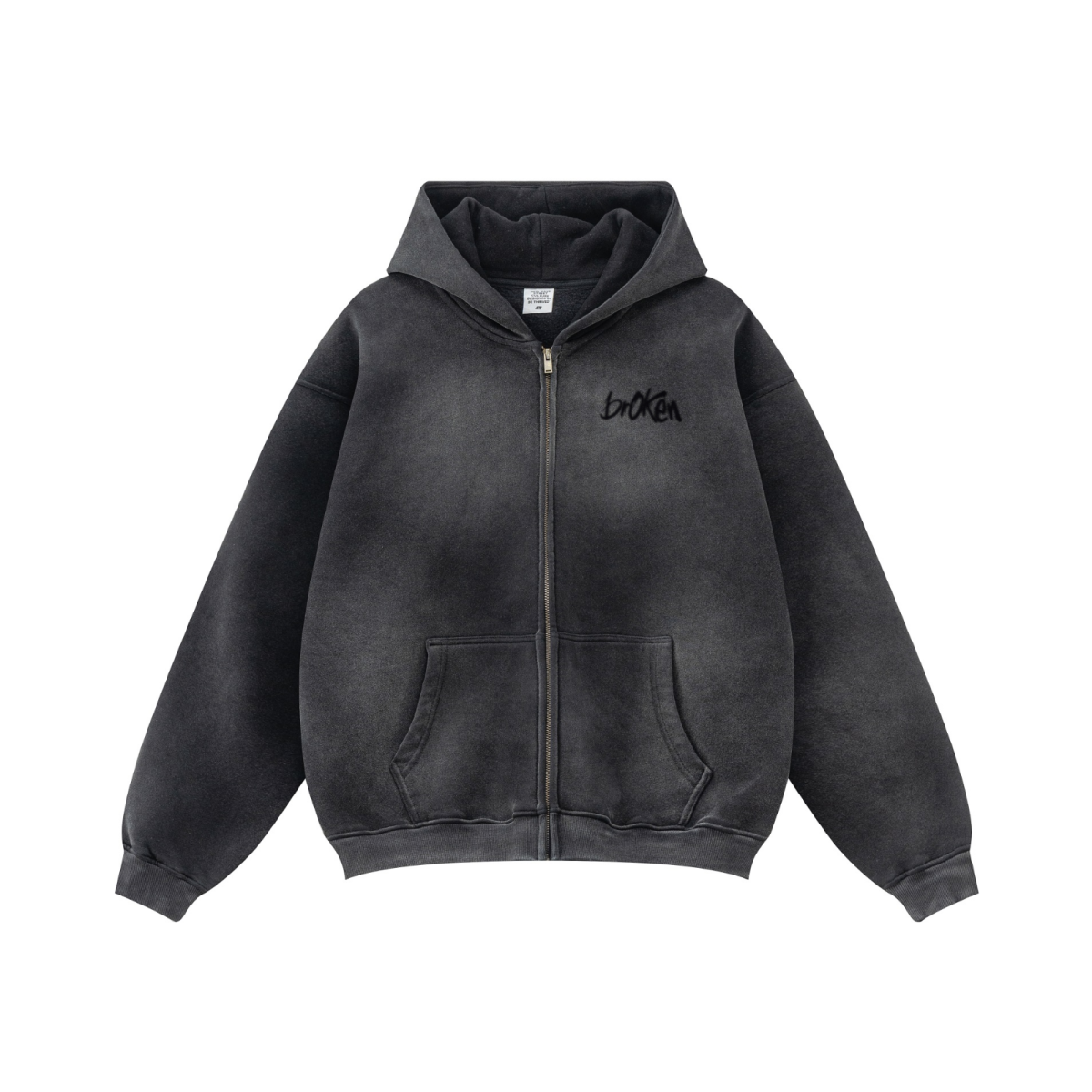 360GSM Unisex Monkey Wash Fall&Winter Fleece-Lined PP-Sprayed Zip-Up Hoodie Black