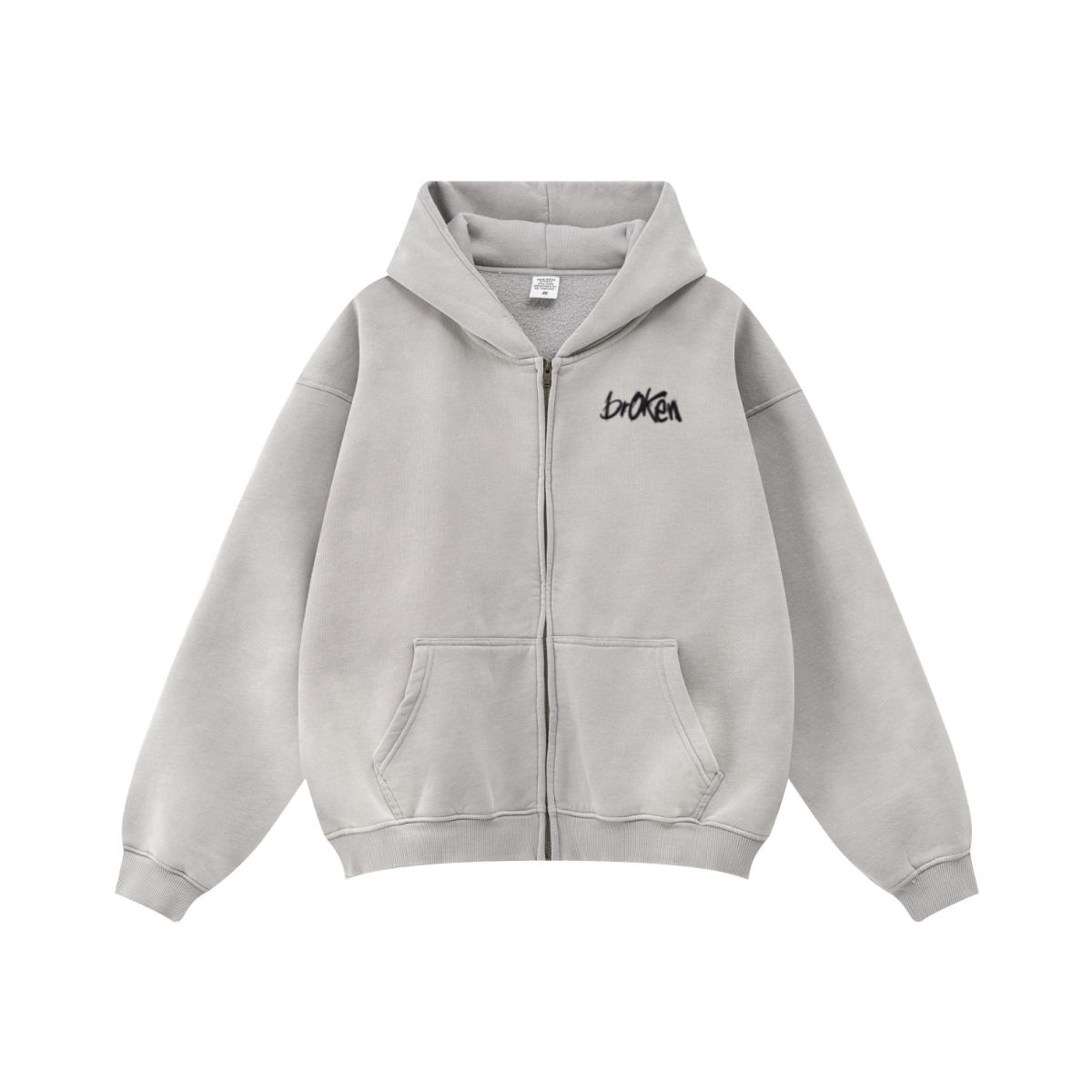 360GSM Unisex Monkey Wash Fall&Winter Fleece-Lined PP-Sprayed Zip-Up Hoodie Light Grey