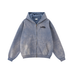 360GSM Unisex Monkey Wash Fall&Winter Fleece-Lined PP-Sprayed Zip-Up Hoodie Blue