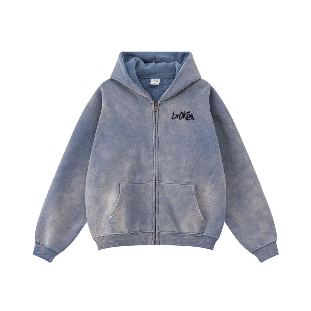 360GSM Unisex Monkey Wash Fall&Winter Fleece-Lined PP-Sprayed Zip-Up Hoodie Blue