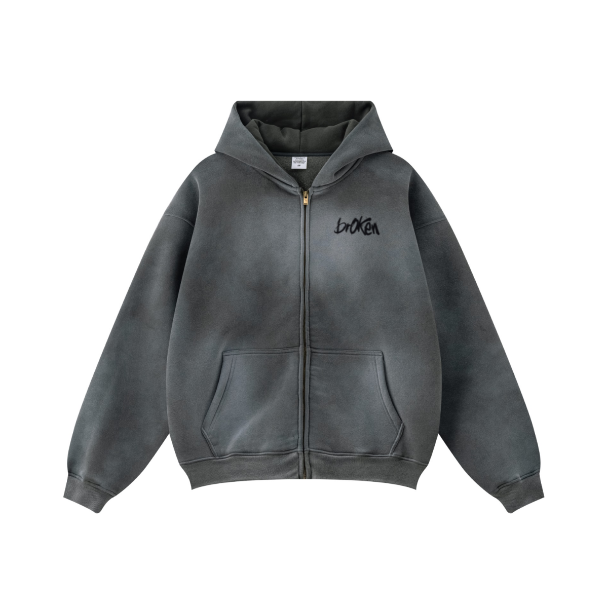 360GSM Unisex Monkey Wash Fall&Winter Fleece-Lined PP-Sprayed Zip-Up Hoodie Dark Grey