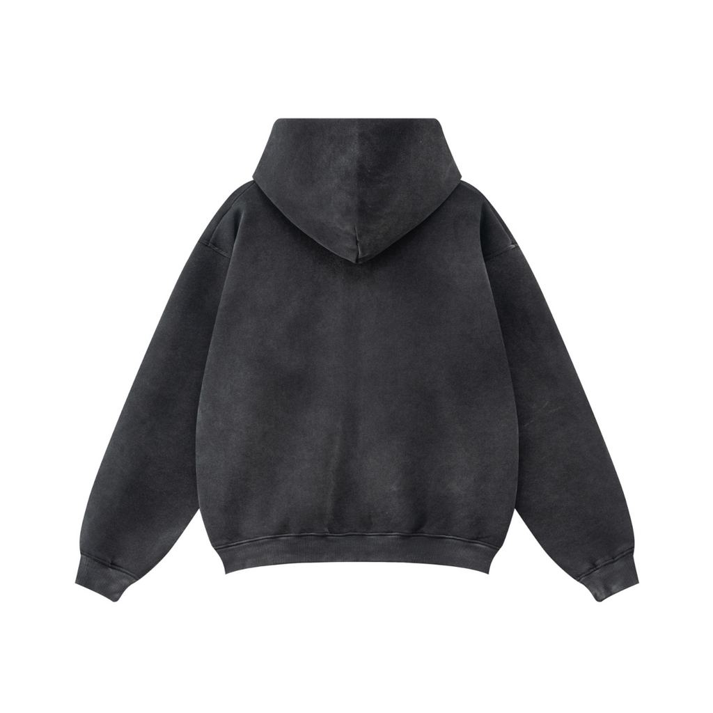 360GSM Unisex Monkey Wash Fall&Winter Fleece-Lined PP-Sprayed Zip-Up Hoodie Black