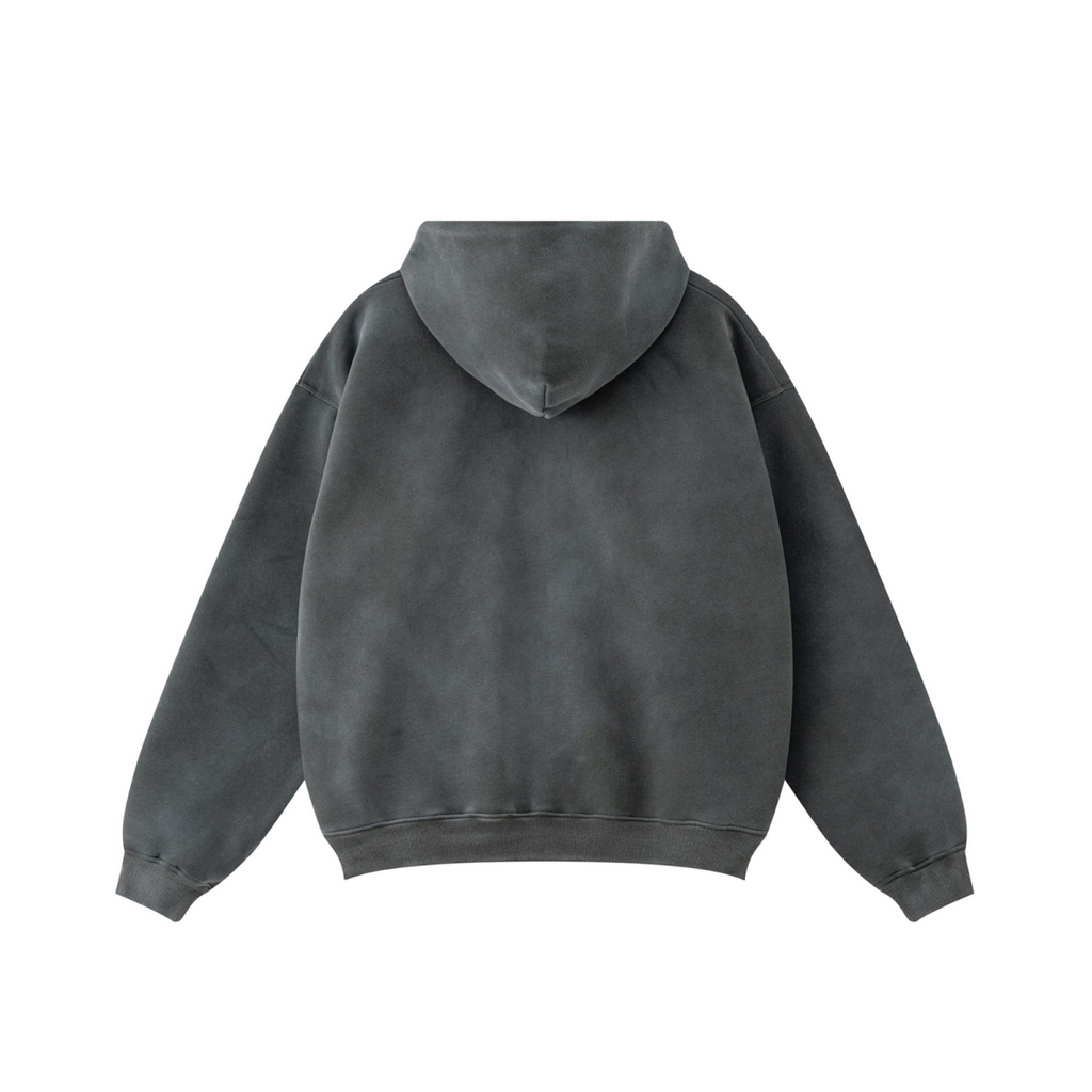 360GSM Unisex Monkey Wash Fall&Winter Fleece-Lined PP-Sprayed Zip-Up Hoodie Dark Grey