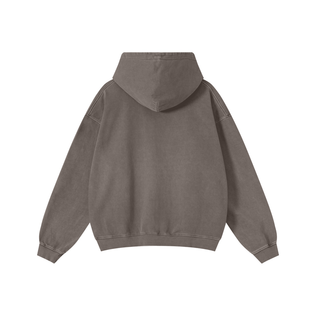 480GSM Men's Heavyweight Pigment-Wash Pullover Hoodie Coffee Brown