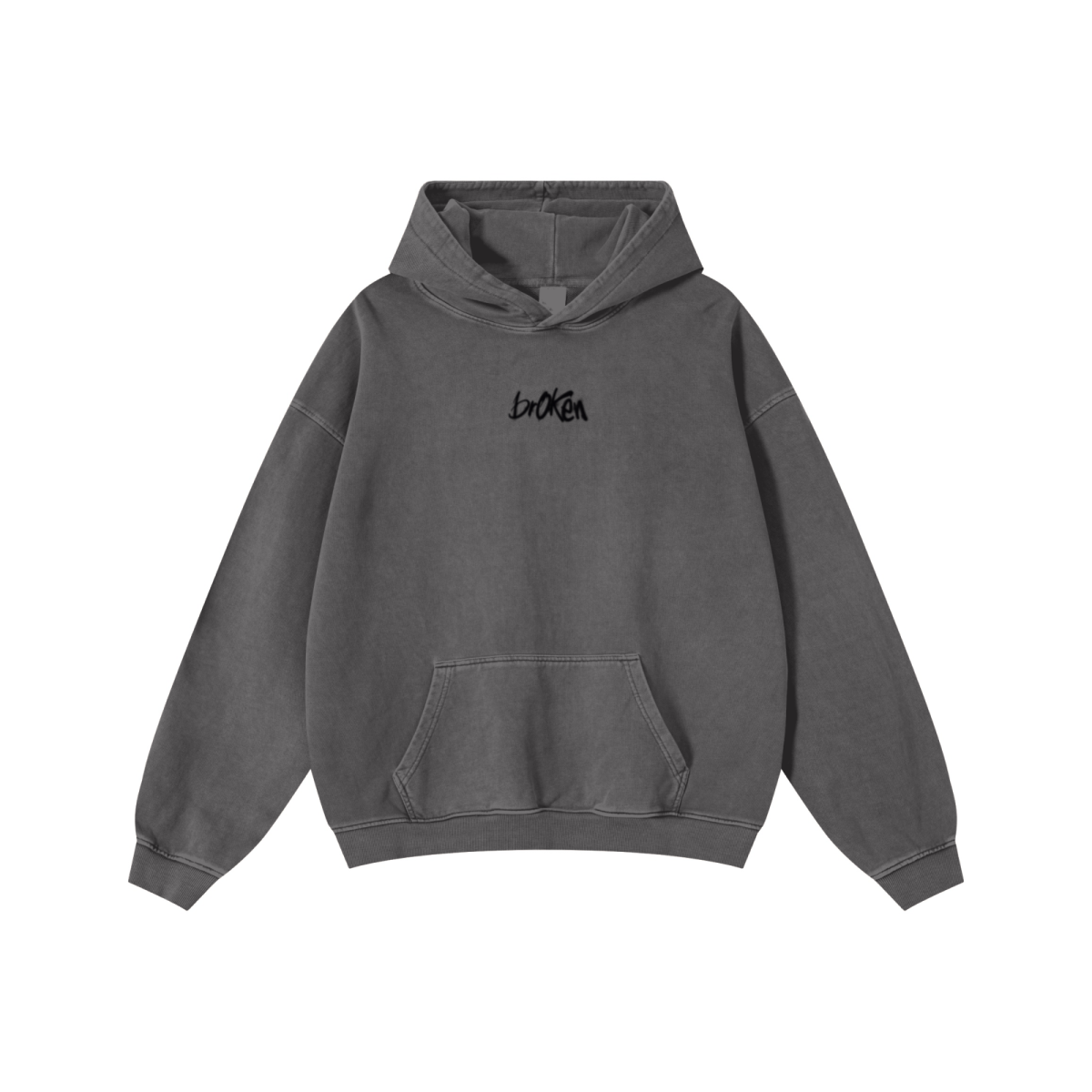 480GSM Men's Heavyweight Pigment-Wash Pullover Hoodie Dark Grey